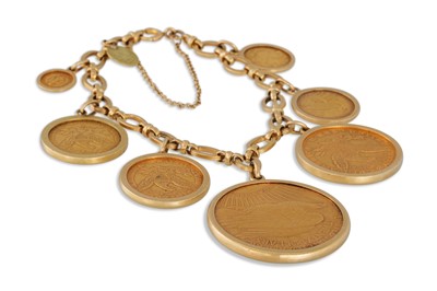 Lot 524 - A 14CT GOLD COIN BRACELET, suspending; 1927...