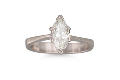 Lot 152 - A DIAMOND MARQUISE SINGLE STONE RING, mounted...