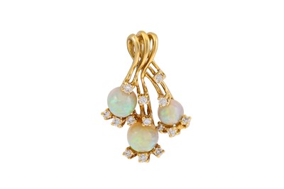 Lot 114 - AN OPAL AND DIAMOND PENDANT, the cabochon opal...