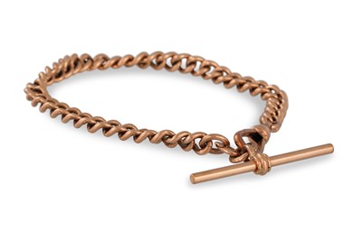 Lot 461 - A 9CT ROSE GOLD CURB LINK BRACELET, with t-bar,...