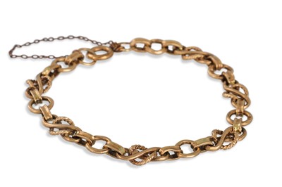 Lot 73 - A 9CT YELLOW GOLD FANCY LINK BRACELET, 11 g.