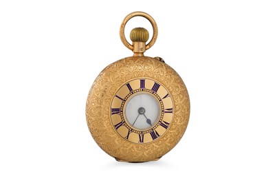 Lot 11 - AN ANTIQUE 18CT GOLD HALF HUNTER FOB WATCH,...