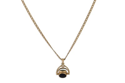 Lot 12 - A 9CT GOLD STONE SET SWIVEL FOB, on a 9ct flat...