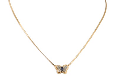 Lot 14 - A DIAMOND AND SAPPHIRE SET BUTTERFLY PENDANT,...