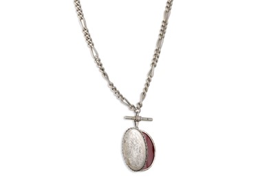 Lot 18 - A SILVER PHOTO LOCKET, on a silve albert chain,...