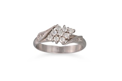 Lot 135 - A DIAMOND CLUSTER RING, lozenge shaped panel,...