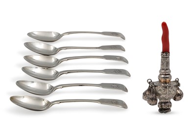 Lot 447 - A SET OF SIX SILVER VICTORIAN FIDDLE PATTERN...