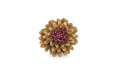 Lot 244 - A MID CENTURY RUBY CLUSTER BROOCH, stylised...