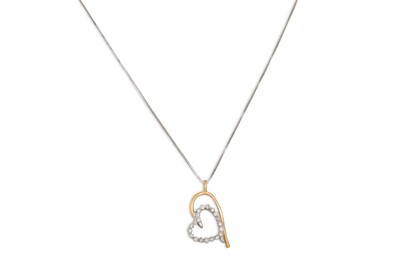 Lot 160 - A DIAMOND HEART SHAPED PENDANT, set with...