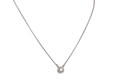 Lot 166 - A DIAMOND HALO CLUSTER PENDANT, in 18ct white...