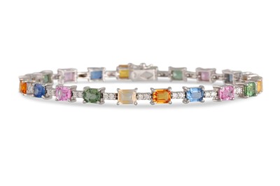 Lot 224 - A DIAMOND AND MULTICOLOUR SAPPHIRE BRACELET,...