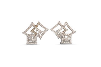 Lot 11 - A PAIR OF UNUSUAL DIAMOND SET EARRINGS,...