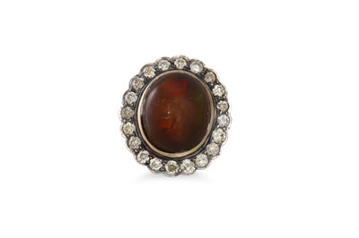 Lot 345 - AN OPAL AND DIAMOND CLUSTER RING, the oval...
