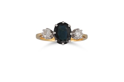 Lot 404 - A SAPPHIRE AND DIAMOND THREE STONE RING,...