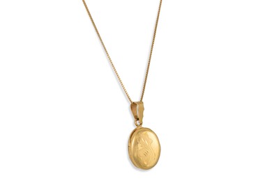 Lot 350 - A PHOTO LOCKET & CHAIN, mounted in 18ct yellow...