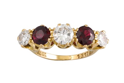 Lot 416 - A RUBY AND DIAMOND FIVE STONE RING, mounted in...