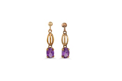 Lot 30 - A PAIR OF AMETHYST DROP EARRINGS, mounted in...