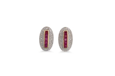 Lot 32 - A PAIR OF DIAMOND AND RUBY CLUSTER EARRINGS,...