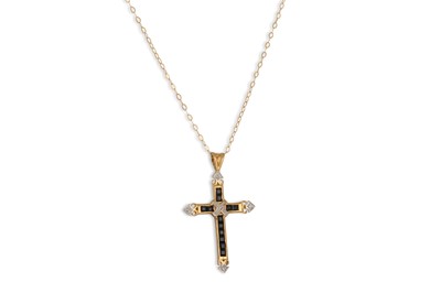 Lot 38 - A DIAMOND & SAPPHIRE CROSS, mounted in 9ct...