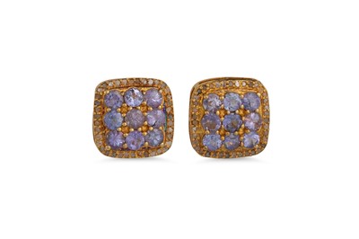 Lot 44 - A PAIR OF TANZANITE CLUSTER EARRINGS, of...