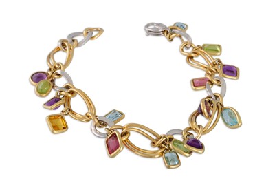 Lot 279 - AN 18CT GOLD CURB LINK BRACELET, suspending...