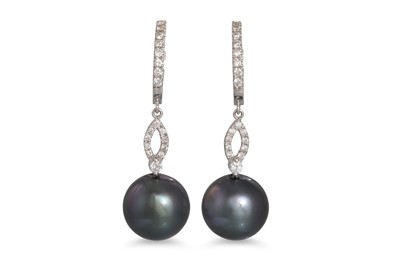 Lot 326 - A PAIR OF TAHITIAN PEARL AND DIAMOND EARRINGS,...