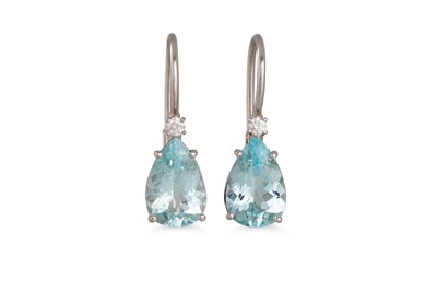 Lot 327 - A PAIR OF AQUAMARINE AND DIAMOND DROP EARRINGS,...