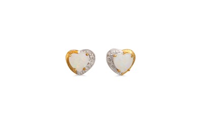 Lot 90 - A PAIR OF OPAL AND DIAMOND CLUSTER EARRINGS,...