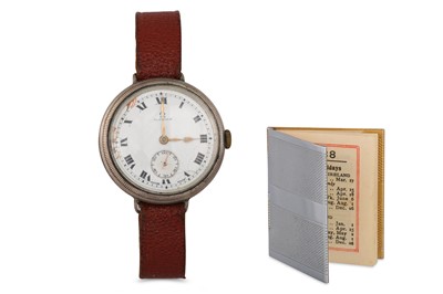 Lot 7 - A PRE-WAR SILVER CASED OMEGA WRISTWATCH, white...
