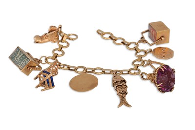 Lot 183 - A 9CT GOLD BRACELET, set with nine various...