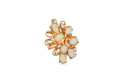 Lot 264 - AN OPAL AND DIAMOND CLUSTER PENDANT, mounted...