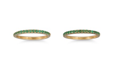 Lot 55 - TWO 9CT GOLD RINGS, set with emerald, Size: M...