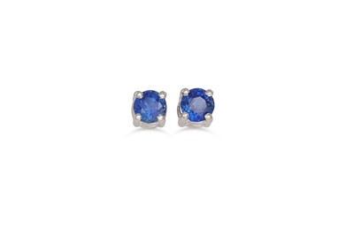 Lot 251 - A PAIR OF SAPPHIRE STUD EARRINGS, mounted in...