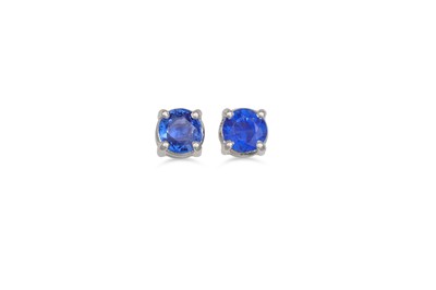 Lot 252 - A PAIR OF SAPPHIRE STUD EARRINGS, mounted in...