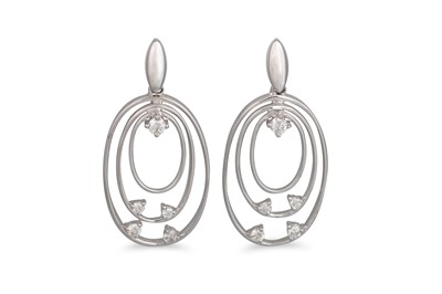 Lot 150 - A PAIR OF DIAMOND DROP EARRINGS, of openwork...