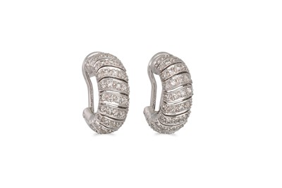 Lot 377 - A PAIR OF DIAMOND SET HOOP EARRINGS, by...