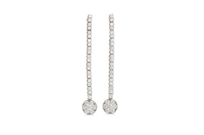 Lot 274 - A PAIR OF DIAMOND EARRINGS, of drop cluster...