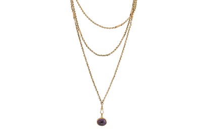 Lot 330 - A 9CT GOLD MUFF CHAIN, 26.9 g, together with...