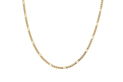 Lot 152 - A 14CT GOLD FLAT FIGARO LINK NECK CHAIN, 16 g....