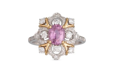 Lot 237 - A PADPARADSCHA SAPPHIRE AND DIAMOND CLUSTER...