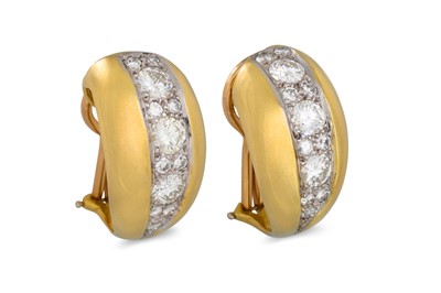 Lot 282 - A PAIR OF DIAMOND HOOP EARRINGS, mounted in...