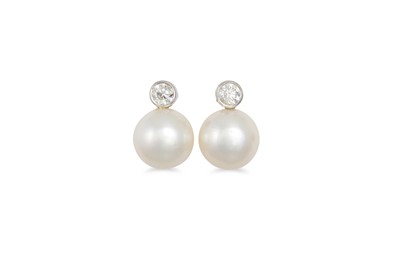 Lot 14 - A PAIR OF SOUTH SEA PEARL AND DIAMOND EARRINGS,...