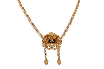 Lot 19 - A 1940s 19CT GOLD NECK PIECE, the scrolled...