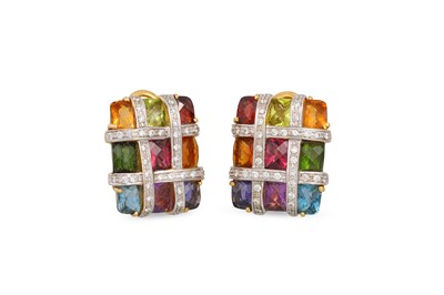 Lot 230 - A PAIR OF MULTI-GEM SET & DIAMOND EARRINGS, in...