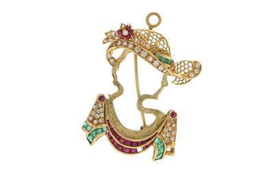 Lot 37 - AN EASTERN STYLE GEM SET BROOCH, set with...
