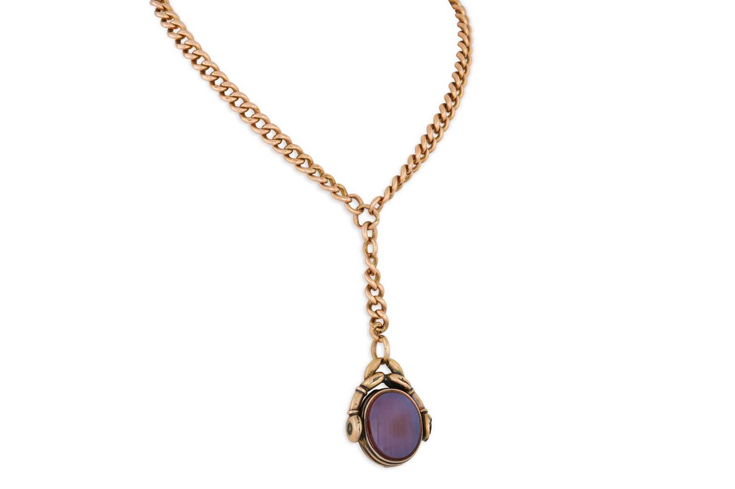 Lot 13 - A 9CT GOLD ALBERT NECK CHAIN, suspending a...