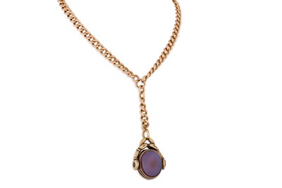 Lot 13 - A 9CT GOLD ALBERT NECK CHAIN, suspending a...