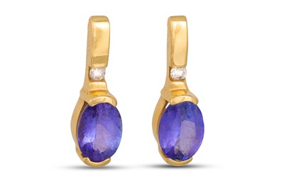 Lot 129 - A PAIR OF TANZANITE AND DIAMOND SET EARRINGS,...