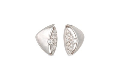 Lot 256 - A PAIR OF DIAMOND EARRINGS, the pavé set...