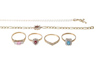 Lot 292 - A COLLECTION OF FOUR GEM SET 9CT GOLD RINGS,...